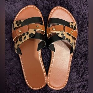 NWOT Leopard/Black/Tan Slides Size 7 (38)